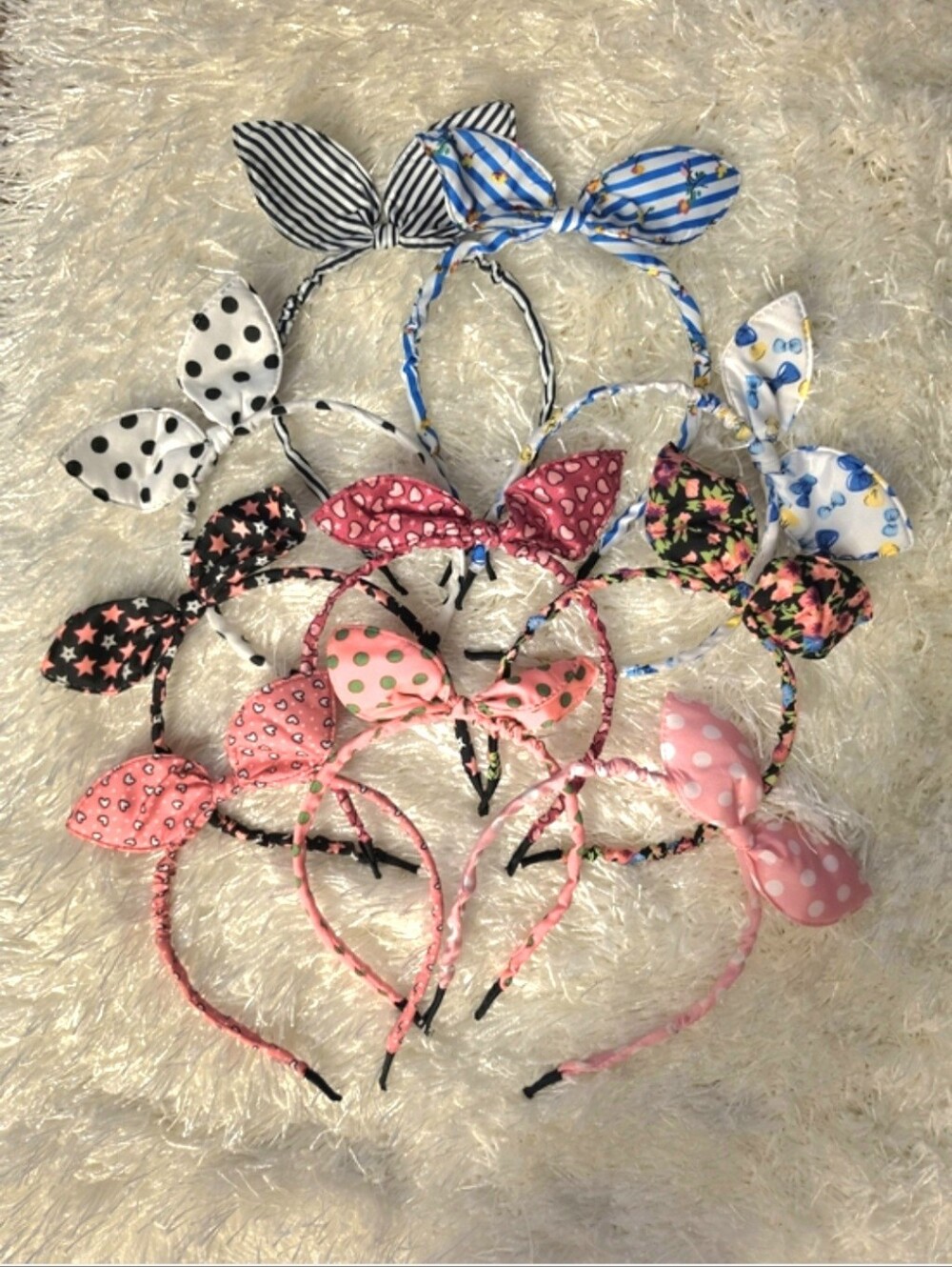 NEW Womans Whimsical New Rabbit Ear Fabric Headbands Pink Blue Colorful Sz 5 In